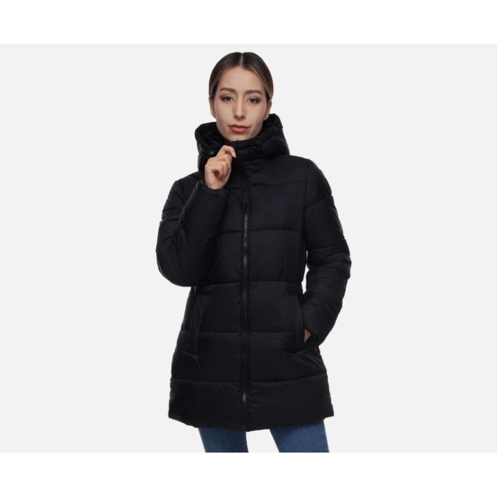 Rokka&Rolla Long Puffer Jacket Hooded Quilted Winter Coat Black Medium